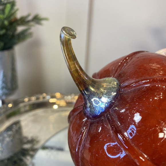 Hand Blow Heavy Glass Fall Colors Decor Orange Color Fruit Art Studio Signed - Picture 6 of 9